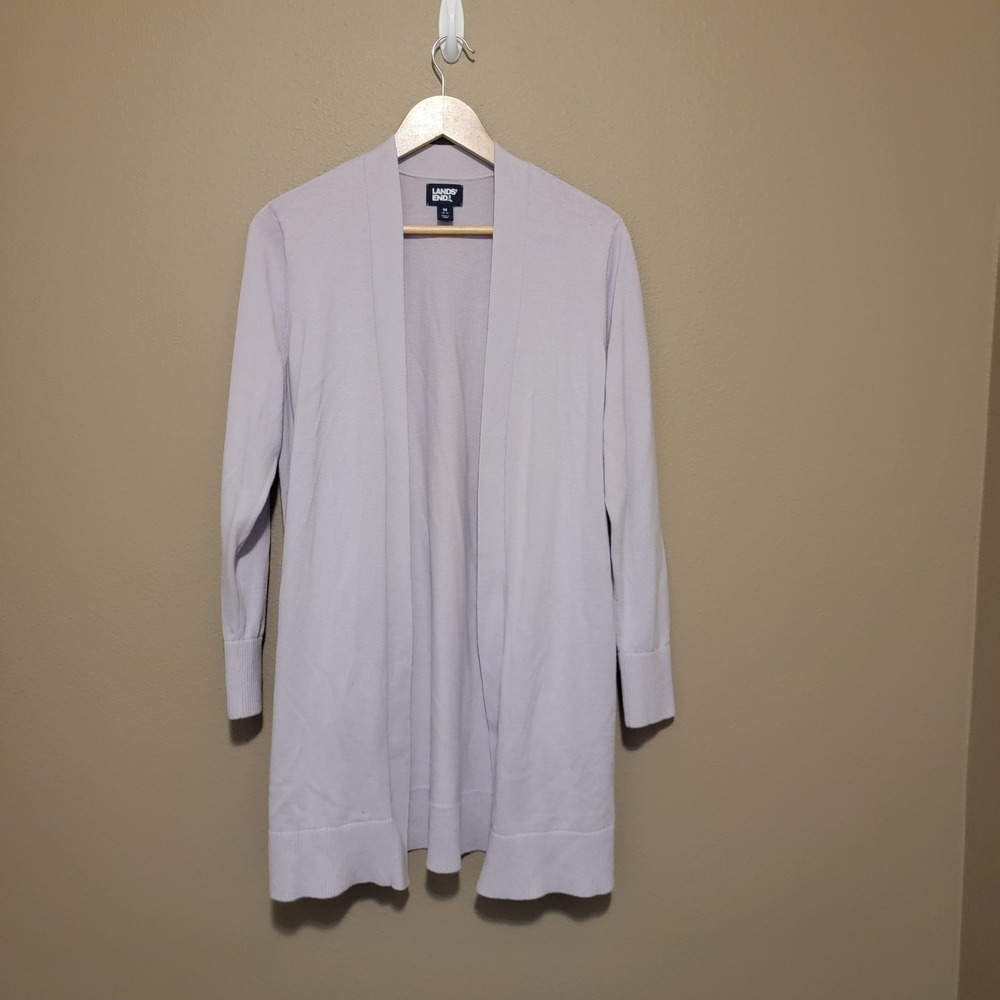 Lands End Open Front Cardigan‎ Womens Medium Lavender Lagenlook